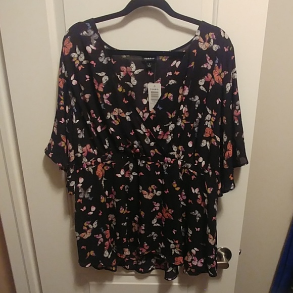 Lily black Butterfly Georgette Babydoll Blouse - Picture 1 of 4